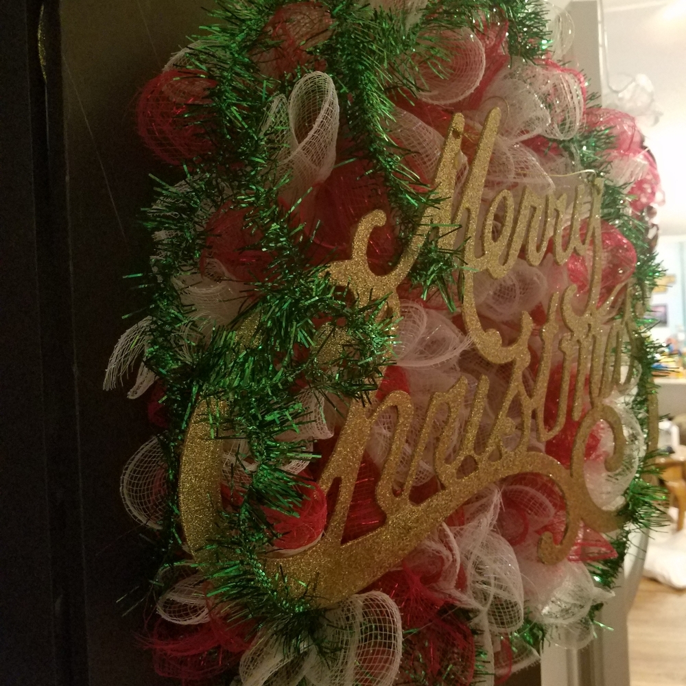Handmade Merry Christmas wall or door decor wreath I made on a box frame.Pleas - Picture 7 of 9